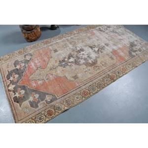 Alfombra turca de área grande, lana clásica naranja Beige de 4,2x7,9 pies con respaldo de látex, patrón abstracto para modelo adolescente, Alfombra de habitación con número - Product Image 2