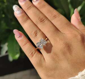 Anillo de Compromiso Personalizado con Moissanita de 1 Quilate, Corte Esmeralda Ovalado, Sin Níquel, Sin Plomo, Oro Sólido de 10K, 14K, 18K, Oro Blanco/Amarillo/Rosa - Product Image 1