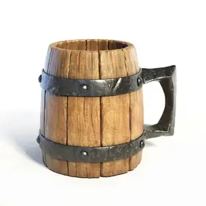 Handmade Wood Beer Mug Coffee Mug Stainless Steel Cup Natural Eco-Friendly Barrel Brown for free sample