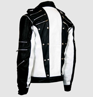 Blouson Bomber Homme en Cuir et Toile, Col Montant, Motif Dessin Animé, Personnalisable, Grande Taille, Style Urbain Moto
