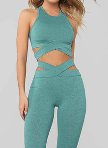 Mallas de cintura alta elásticas suaves con función de secado rápido, diseño único, traje de Yoga para Fitness para mujer, conjunto de ropa deportiva - Product Image 5