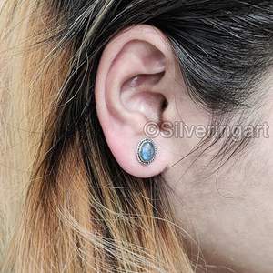Women's <b>Stud</b> Earring Natural Labradorite Gemstone Bohemian <b>Studs</b> Earring Handmade Jewelry 925 Sterling <b>Silver</b> <b>Stud</b> Earring - Product Image 3