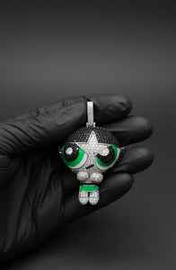 Colgante de Niña de Dibujos Animados, Esmalte Verde, Piedra Blanca y Negra, Colgante de Moissanita Redonda, Plata de Ley 925, Joyería Fina, Colgantes y Dijes - Product Image 3