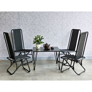 Minimalist Living Room Furniture Combo Set Square Oak Wood and 4 Foldable Mesh Chairs Convertible <b>Coffee</b> <b>Table</b>-CBCF291 - Product Image 2