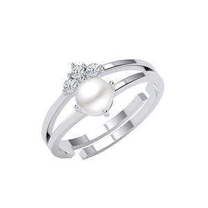 Bague pour femme en argent sterling 925 pur de qualité supérieure avec pierre de perle et diamant taille coussin - Product Image 1