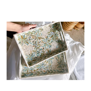 Plateau en nacre incrusté de motifs floraux de luxe, artisanat fait main, décoration intérieure élégante - Dimensions réglables de 15 cm à 100 cm - Product Image 3