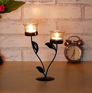 Porte-bougie décoratif en fer avec feuilles, design moderne pour la décoration de la maison et du bureau, mariages, fêtes, événements, fabriqué en Inde. - Product Image 2