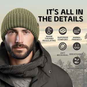 หมวกบีนนี่ถักลายหัวกะโหลกอะคริลิคสำหรับทุกเพศหมวกบีนนี่ฤดูหนาวแบบหนาพร้อมโลโก้ - Product Image 3