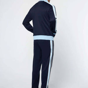 Ensemble de survêtement d'hiver bleu marine pour hommes avec rayures unies, veste zippée intégrale et pantalon de jogging, logo personnalisé, vêtements de sport - Product Image 5