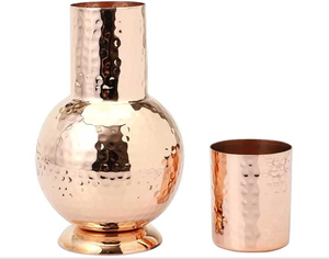 Flacon entièrement martelé en cuivre pur 100% avec gobelet artisanat indien - Product Image 3