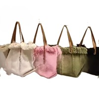 Bolsos Tote Hechos a Mano para Mujer, Tamaño Personalizable, Lona de Algodón, Tejido Resistente, Flecos, Uso en la Playa, Color Personalizado, Logotipo, Ecológico