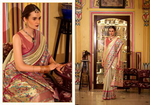 Sari étnico de seda sofisticado con patrón floral vibrante Declaración de tejido suave para pañuelos Combinación impresionante - Product Image 6
