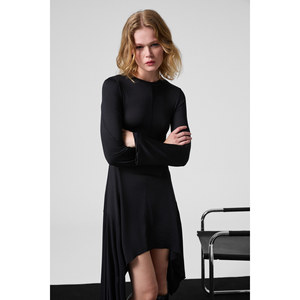 GRIMELANGE UGETRO Robe courte pour femme à col rond en tissu extensible avec détails de coutures et ourlet asymétrique - Product Image 6