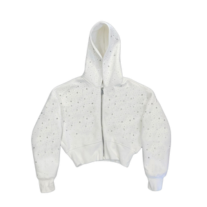 Haute qualité femmes unisexe recadrée fermeture éclair strass éponge 3D broderie Streetwear à capuche coupe ample Spandex-coton hiver - Product Image 6