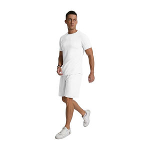 Top Premium calidad 100% algodón verano hombres manga corta chándal camiseta y pantalones cortos Conjunto 2 bolsillos - Product Image 6