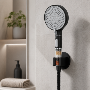 Ensemble de douche à main haute pression avec filtre, en acier inoxydable, pour salle de bain, économie d'eau, avec support mural et rail - Product Image 2