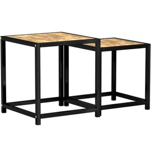 Table d'appoint carrée en bois de manguier de style industriel avec cadre en fer Table basse à plateau carré - Product Image 1