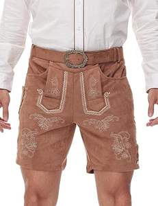 Short Lederhosen traditionnel bavarois pour homme tenue Oktoberfest allemande authentique avec motif brodé - Product Image 3