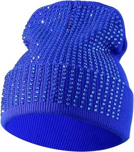 Gorro de invierno de punto interior con forro de satén sedoso de estilo desgastado, gorro de diamantes de imitación con parche de etiqueta tejida con logotipo personalizado - Product Image 6