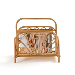 Moderno Porta Revistas de Ratán Tejido a Mano con Marco Curvo, Organizador de Mimbre Natural para Libros y Periódicos, para Sala de Estar, OEM ODM - Product Image 4