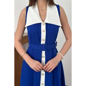 Vestido Azul Rey con Cuello Ancho y Mangas Halter - Azul Rey - Product Image 4