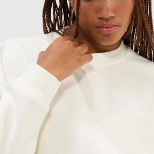 New Design <b>Ivory</b> Ribbed Neckline Women's Areski Sweatshirt Ribbed Cuffs And Hem Women's Hoodies And Workout Hoodies For Women - Product Image 4