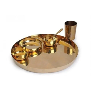 Kansa Bronze Thali Set Handi Kadai Tawa Thali Cuillère de service en métal Ghee Pot Masala Dani Boîte à épices Roti Dosa Tawa pour la maison - Product Image 5