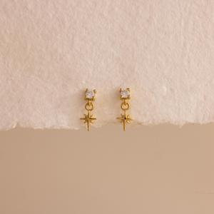 ต่างหูแบบห่วงแบนรูปดาวประดับเพชร925ชุบทองแบบดาวรุ่งสตั๊ดรูปท้องฟ้าสำหรับงานเลี้ยง - Product Image 2