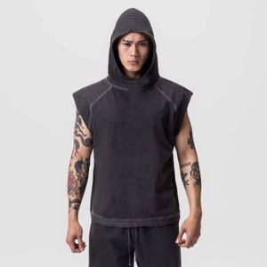 450gsm Men's Workout Hooded tank Tops Bodybuilding Muscle Cut off T Shirt Sleeveless <b>Hoodies</b> <b>Running</b> Athletic Youth Hoodie Top - Product Image 1