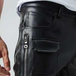 Pantalones de Cuero Apilados de Moda Urbana Hip Hop para Hombre al por Mayor |   Pantalones Casuales de Alta Calidad, Resistentes al Viento, con Botones, de Color Sólido - Product Image 6