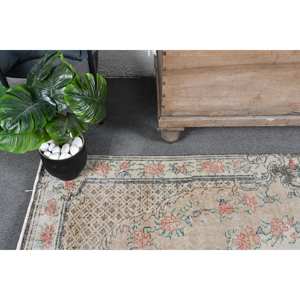 Vintage <b>Turkish</b> <b>Rug</b> Beige Pink 3.6 X 6.9ft Wool Flat Weave with Patchwork Pattern for Living Room Decorations or Hallway Use - Product Image 5