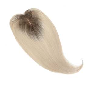 Russian Remy Human <b>Hair</b> Topper with Bangs Silk Base Mono Top 1B <b>Root</b> Cinnamon Brown & Pearl Blonde - Product Image 3