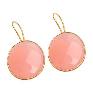 925สเตอร์ลิง Sier 18K ชุบทองวินเทจสีชมพูคาลซิโดนีธรรมชาติแบบห่วงเครื่องประดับคลาสสิก-ขายส่งจากโรงงาน - Product Image 1