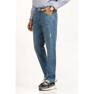 Pantalon en jean délavé coupe droite taille mi-haute style vintage, jambe large, brodé, déchiré, coupe ample, style hip-hop hiver -MN-JNS-SS25-012 - Product Image 1