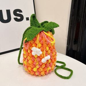 Autumn Crochet Creative Gradient Pineapple <b>Bucket</b> Handmade Wool Women's Crossbody Shoulder Bag Open Large Capacity Fashion Style - Product Image 2