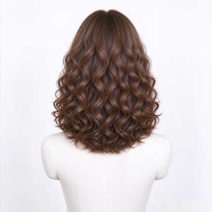 Peluca de Cabello Sintético con Frente de Encaje Ondulado Marrón, Peluca Corta Bob Ondulada sin Pegamento para Uso Diario - Product Image 3