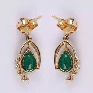 925 <b>Silver</b> Vintage Style <b>Heart</b> Cut Moissanite Diamond Green Emerald Drop/Dangle <b>Earrings</b> Stone Fine Dangle <b>Earrings</b> - Product Image 3