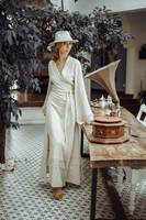 Groothandel Designer Hoge Kwaliteit Boho Wrap Jurk Maxi Mouw Wrap Lange Kimono Jurk Biologisch Katoen Jurk Voor Dames Items