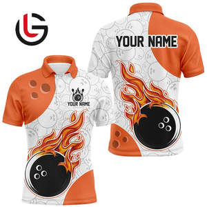 Full Sublimation Women's Custom Printed <b>Bowling</b> Polo Shirt 100% Polyester Spandex 240 Gram Weight White Orange Fire Breathable - Product Image 1