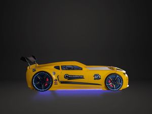 Lit de voiture jaune Champion en plastique ABS écologique de haute qualité pour enfants-Lit amusant et élégant pour enfants avec son et télécommande - Product Image 5