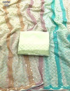 Chemisier Saree de travail de broderie en mousseline de soie de créateur indien traditionnel de fantaisie Fabricant et fournisseur indiens - Product Image 6