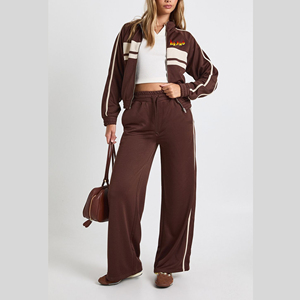 Conjunto de 2 piezas de algodón 100% hecho a medida para mujer, ropa informal de invierno, sudadera con cremallera de gran tamaño y pantalón acampanado, chándal para mujer - Product Image 1