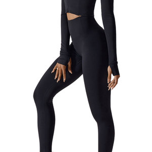 Hot sale Soft long Sleeve Yoga Sets <b>Workout</b> 3 Piece Yoga Set With <b>Jacket</b> Full Zip Fitness Yoga Sets - Product Image 5