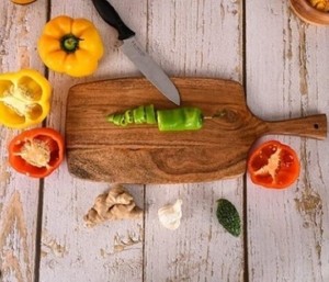 Tabla de cortar de madera Akasya, tabla de cortar de cocina de madera para verduras, frutas, carne, queso, pan, plato de madera para servir - Product Image 1