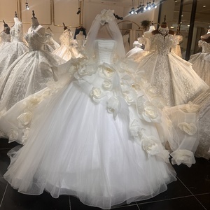 Jancer Ml031 फूलों की पोशाक 3 डी गुलाब दुल्हन गाउन प्यूफी बॉल गाउन वेस्टिडो डे नोविया शादी गार्डन समारोह पार्टी - Product Image 3