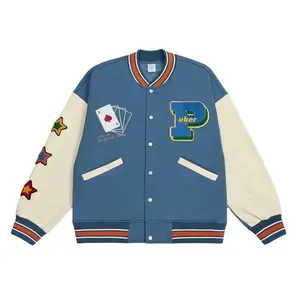 Jaqueta Letterman de beisebol e couro para colégio, roupa esportiva artesanal de colégio, mangas de couro e lã