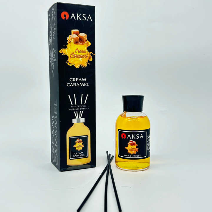 AKSA CREME CARAMEL REED DIFFUSER HOME FRAGRANCE ROOM ODOR LUXURY FIBER BAMBOO 100CC