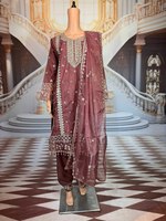 Memperkenalkan Busana Pesta Mewah Pakistan Kami, Pakaian Resepsi Berbahan Sutra Georgette dengan Bulu Imitasi, Bordir di Kedua Sisi, Lengan Panjang