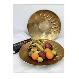 Plat de service rond en métal pour fruits Bol décoratif Décoration d'hôtels et de cuisine Vaisselle Vaisselle Plateau de service plaqué or - Product Image 1