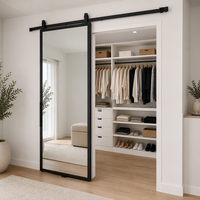 Porte de placard coulissante pleine longueur Wekis Mirror Barn Door avec cadre en aluminium et kit de rail à suspension supérieure pour projet de chambre à coucher
